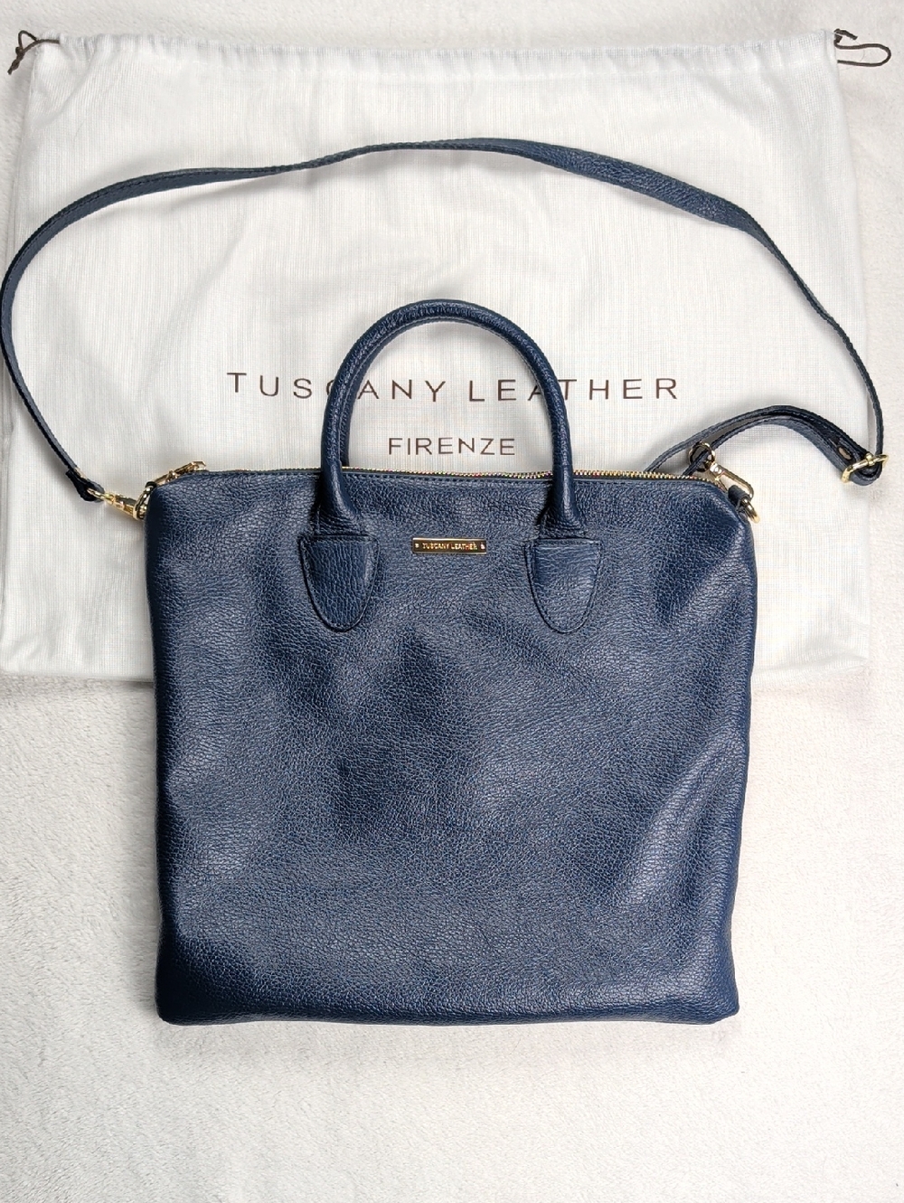 Tuscany Leather Blue Soft Italian Leather Satchel Crossbody Tote Bag
